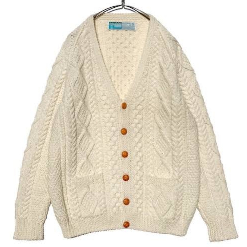 Scottish/Irish Aran Wool fFisherman's Cable-knit Sweater Cardigan